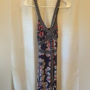 INC Elegant Navy and Red Patterned Dress